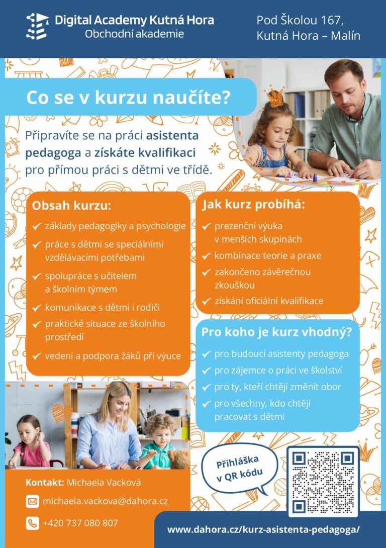 Leták kurzu Asistent pedagoga léto 2026 - zadní strana